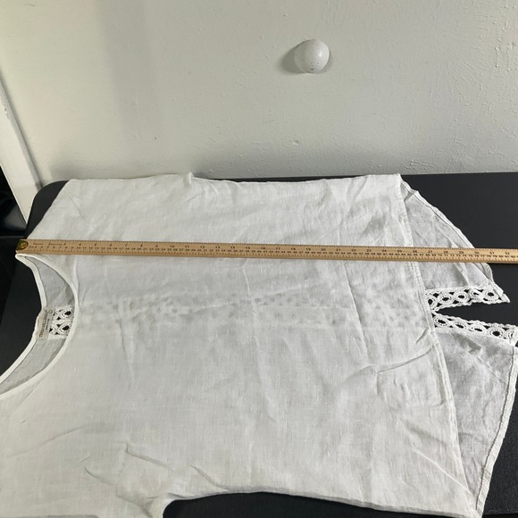 Terzo Millennio Italy 100% Linen‎ White Top Crochet Back Womens Sz L Sustainable - Picture 9 of 10